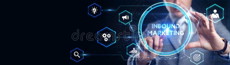 Conceptul de tehnologie pentru întreprinderi, internetul și rețeaua;. un tânăr antreprenor care lucrează pe un ecran virtual al vi royalty free illustration