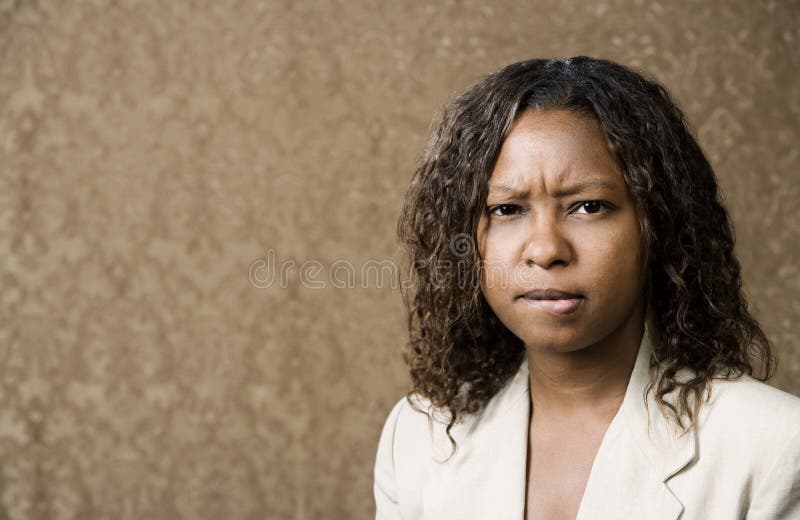 Concerned Pretty African-American Woman