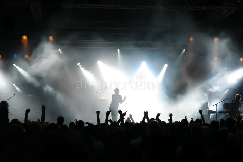 Il tifo della folla al concerto, i musicisti sul palco.