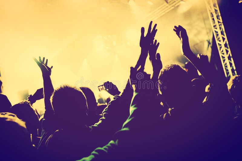 Concert, disco party. People with hands up in night club. stock images Concert, disco party. People with hands up in night club. stock images