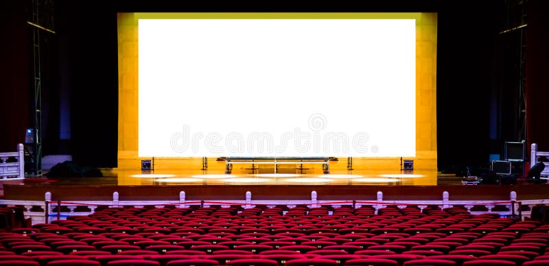 Download Concert Or Performance Hall. Red Seats Armchairs And The Stage Before Concert With Blank White ...
