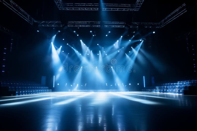 Concert Stage with Blue Spotlight Stock Illustration - Illustration of ...