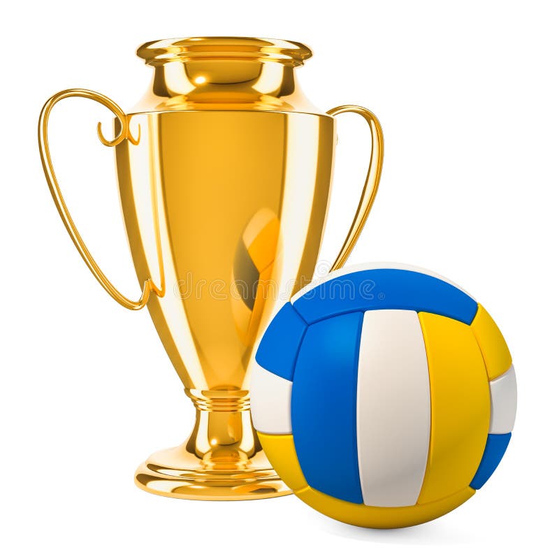 Concessão do copo do troféu do ouro com bola do voleibol, rendição 3D ilustração stock Concessão do copo do troféu do ouro com bola do voleibol, rendição 3D ilustração stock