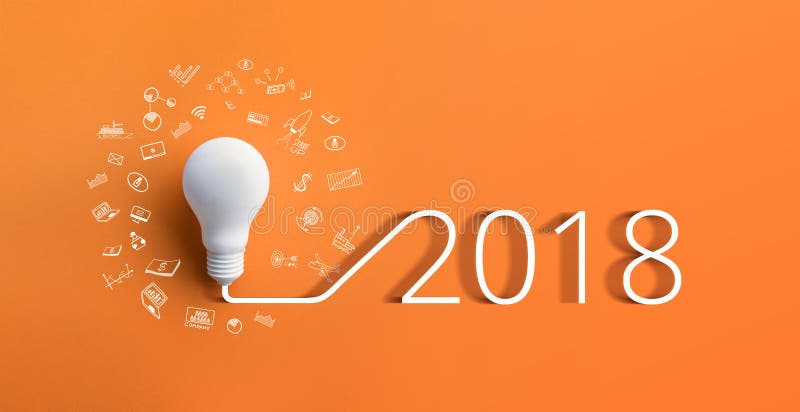 concetti 2018 di ispirazione di creatività con la lampadina fotografia stock concetti 2018 di ispirazione di creatività con la lampadina fotografia stock
