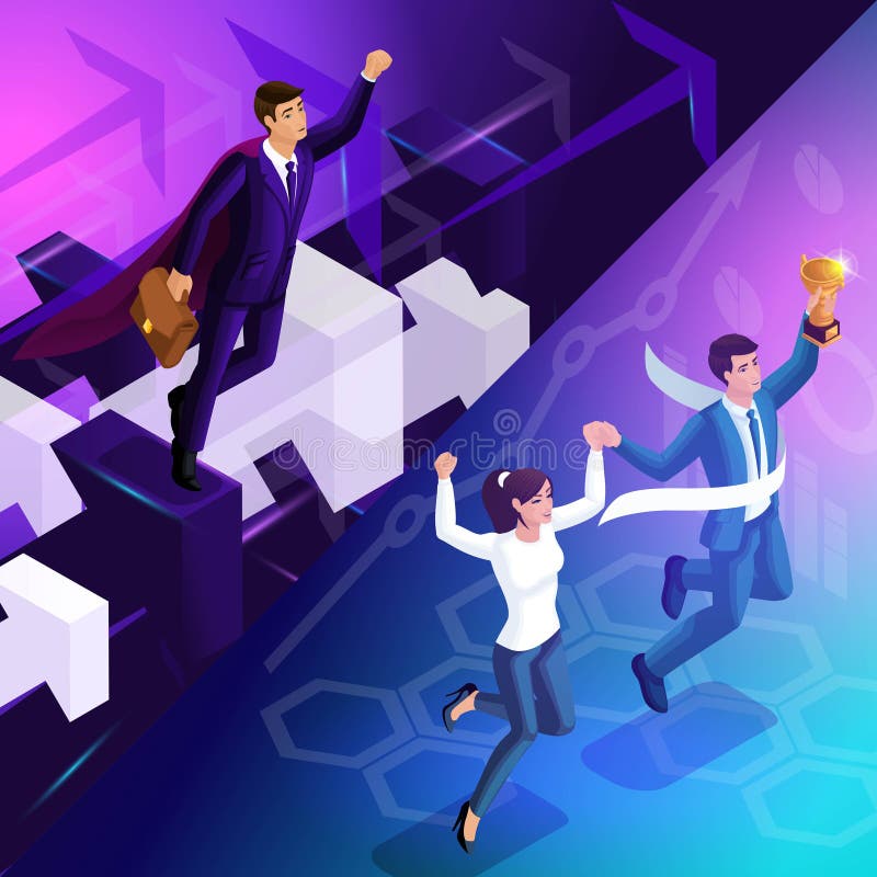 Concetti triangolari in Isometrics, risultato di affari di scopo, lavoro di squadra di direzione Illustrazioni qualitative per an illustrazione vettoriale