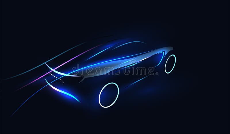 Concetto astratto di neonato futuristico per la brillatura di auto silhouette. modello automobilistico per la pubblicità di market illustrazione vettoriale