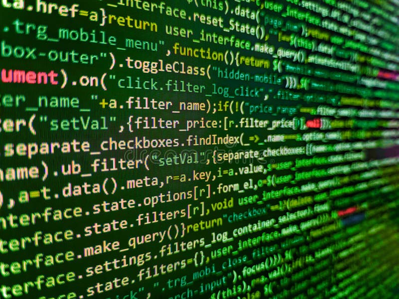 Concetto astratto di origine applicazione moderna. righe di codice html visibili. sviluppo di tecnologie di programmazione e di co fotografia stock libera da diritti