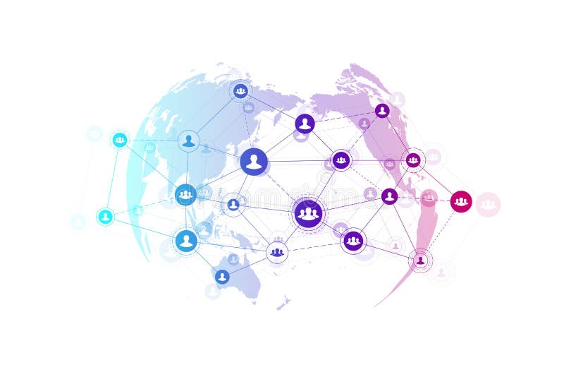 Concetto astratto di tecnologia del collegamento della gente con il globo punteggiato del mondo Concetto di affari globali e tecn illustrazione di stock Concetto astratto di tecnologia del collegamento della gente con il globo punteggiato del mondo Concetto di affari globali e tecn illustrazione di stock