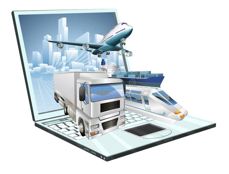 Concetto del computer portatile di logistica illustrazione di stock Concetto del computer portatile di logistica illustrazione di stock
