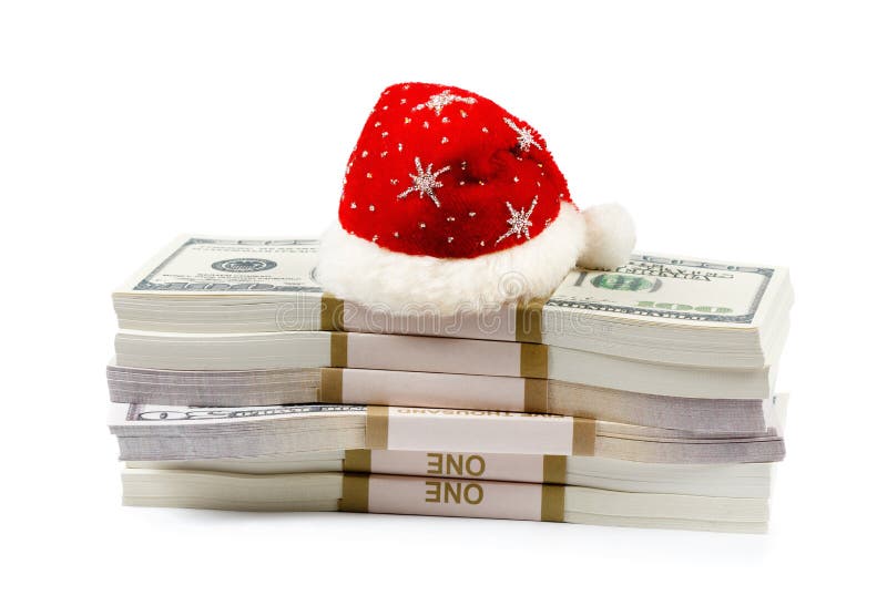 Concetto del regalo di Natale con soldi isolati su bianco immagini stock Concetto del regalo di Natale con soldi isolati su bianco immagini stock