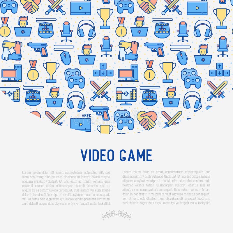 Concetto del video gioco con la linea sottile icone illustrazione vettoriale Concetto del video gioco con la linea sottile icone illustrazione vettoriale