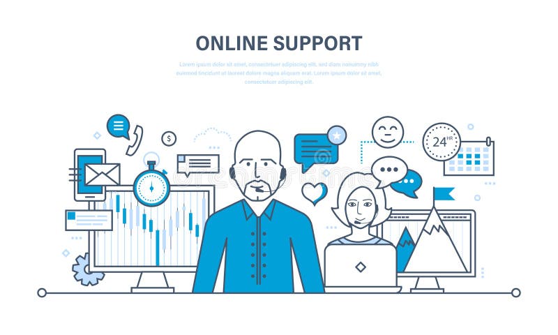 Concetto dell'illustrazione - supporto tecnico, consultazione e comunicazione di ora royalty illustrazione gratis Concetto dell'illustrazione - supporto tecnico, consultazione e comunicazione di ora royalty illustrazione gratis