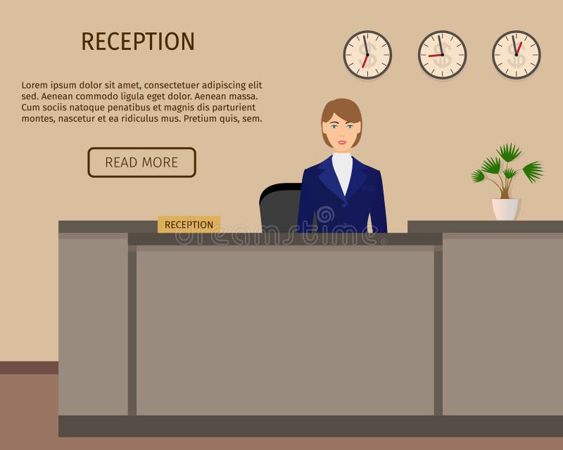 Concetto dell'ufficio di affari della reception dell'hotel servizio di ricezione illustrazione di stock