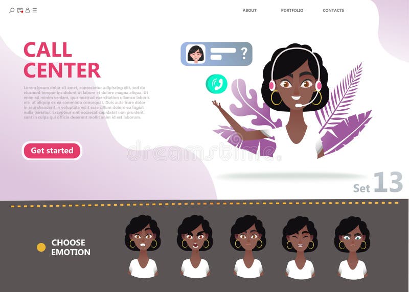 Concetto della call center Donna afroamericana del personaggio dei cartoni animati illustrazione vettoriale Concetto della call center Donna afroamericana del personaggio dei cartoni animati illustrazione vettoriale