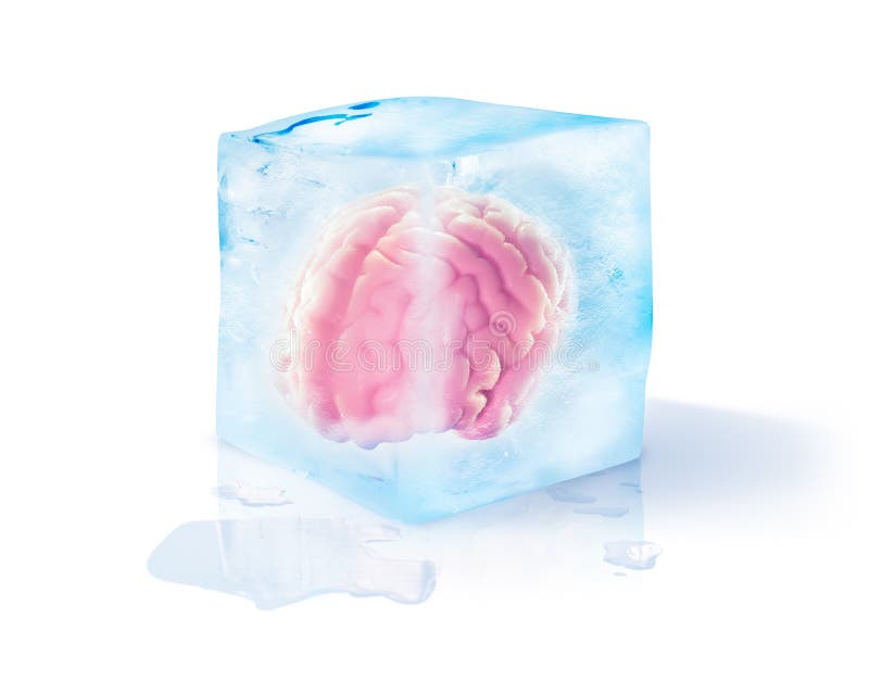 Concetto della gelata del cervello isolato su bianco