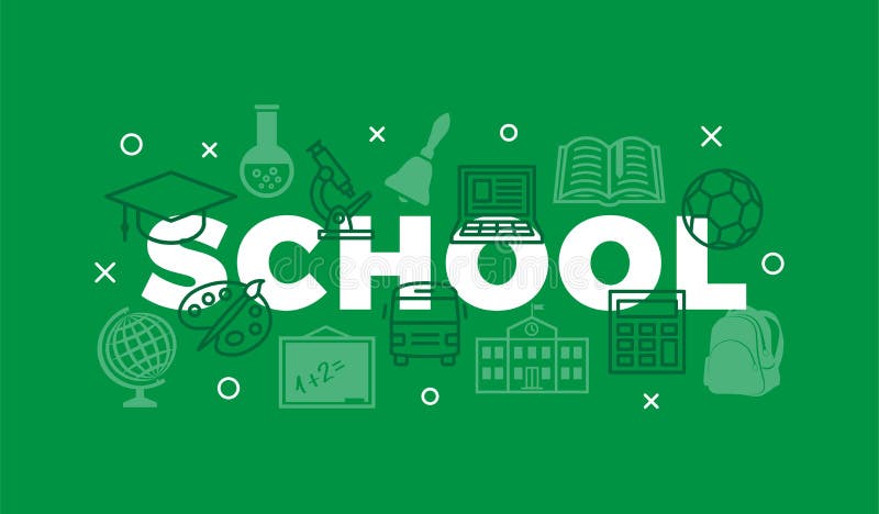 Concetto della scuola con le icone ed i segni illustrazione di stock Concetto della scuola con le icone ed i segni illustrazione di stock