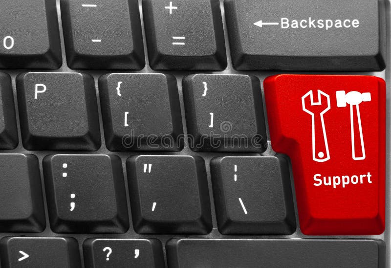 Close-up of Computer keyboard, with red Support key. Close-up of Computer keyboard, with red Support key