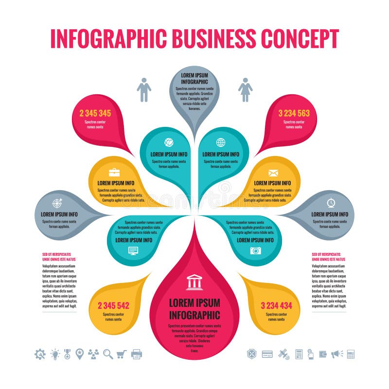 Concetto di affari di Infographic - fondo astratto - illustrazione creativa di vettore con i petali variopinti e le icone royalty illustrazione gratis Concetto di affari di Infographic - fondo astratto - illustrazione creativa di vettore con i petali variopinti e le icone royalty illustrazione gratis