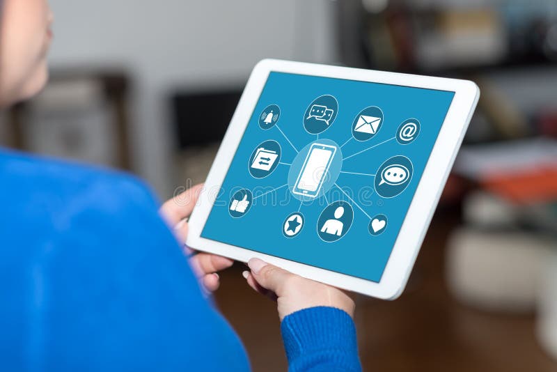 Concetto di app per dispositivi mobili su un tablet immagine stock libera da diritti