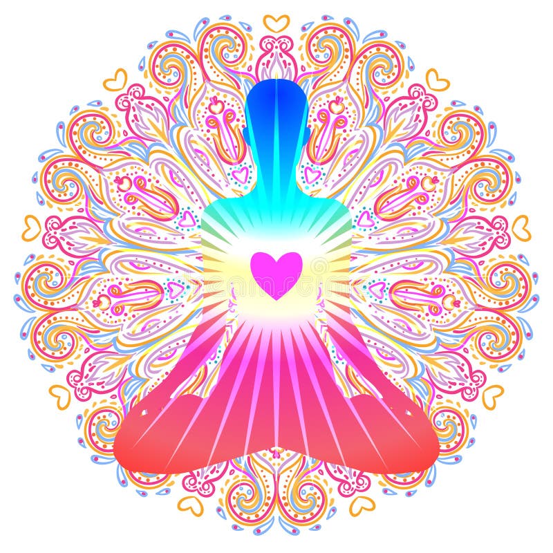 Concetto di Chakra del cuore Amore, luce e pace interni Siluetta dentro illustrazione di stock