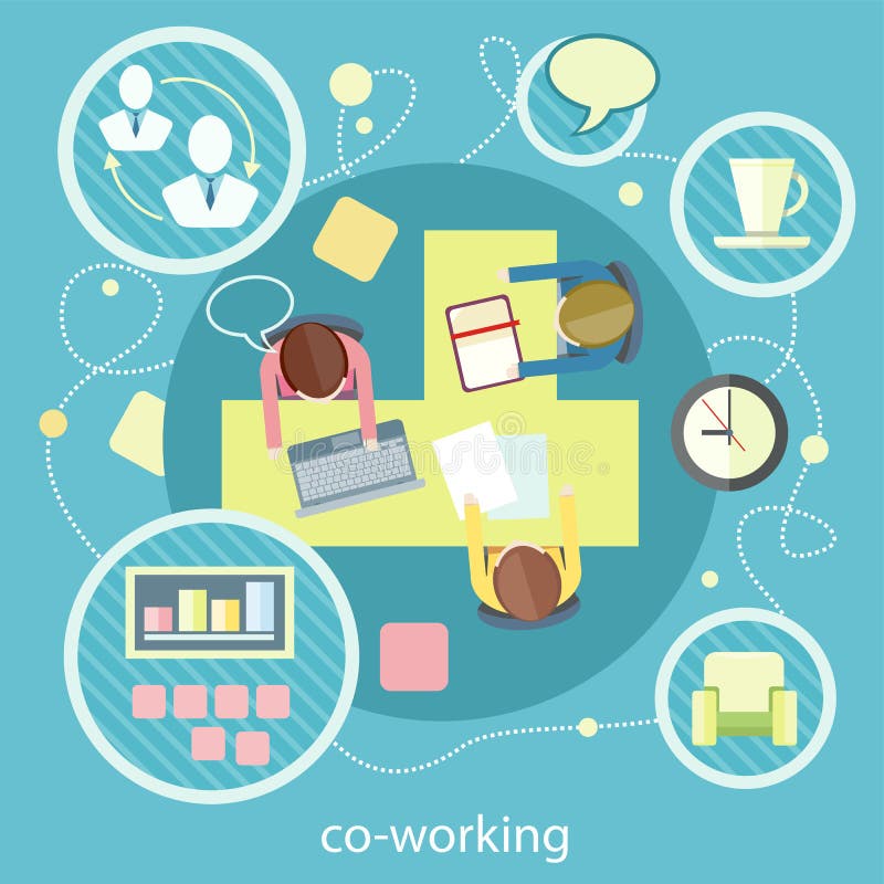 Concetto di Coworking Riunione d'affari royalty illustrazione gratis Concetto di Coworking Riunione d'affari royalty illustrazione gratis