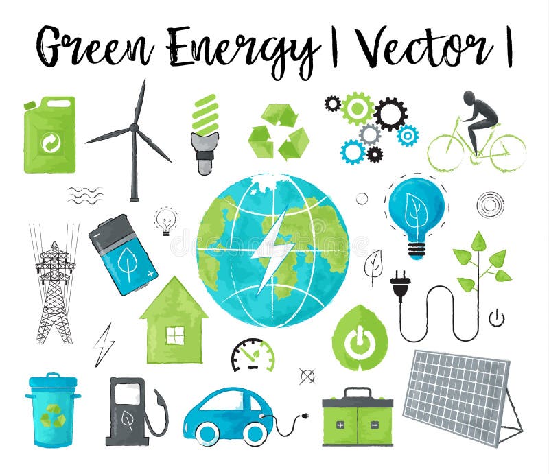 Modern watercolor design vector illustration, concept of ecology, green energy and saving earth environment problem, for graphic and web design. Modern watercolor design vector illustration, concept of ecology, green energy and saving earth environment problem, for graphic and web design