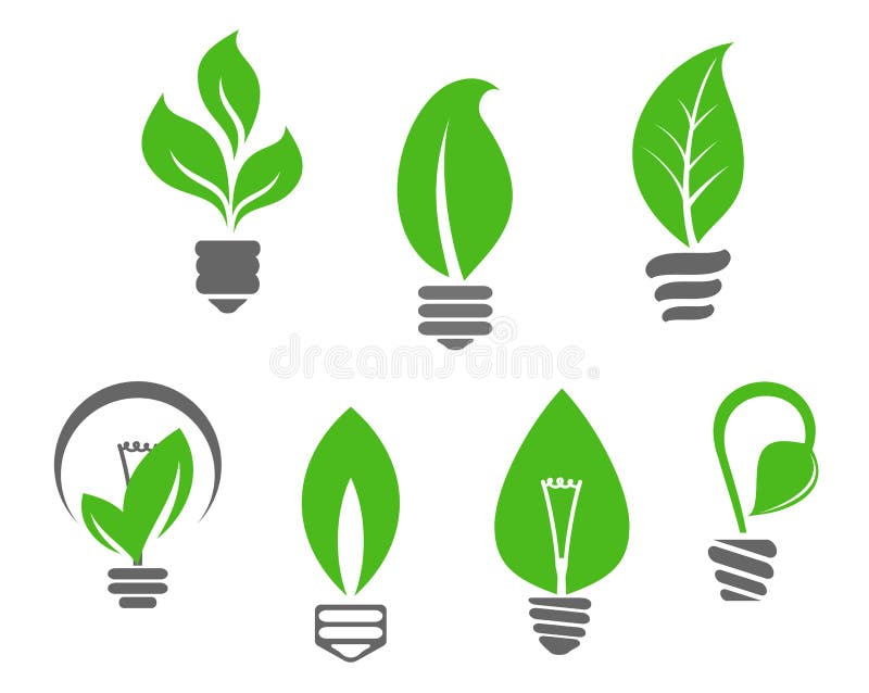 Ecology concept - symbols of light bulbs with green leaves. Ecology concept - symbols of light bulbs with green leaves