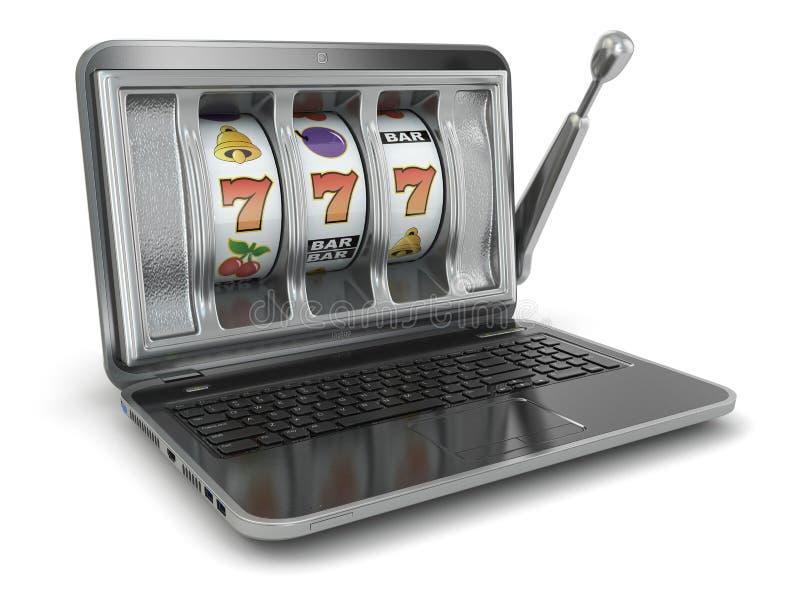 Concetto di gioco d'azzardo online. Slot machine del computer portatile illustrazione vettoriale