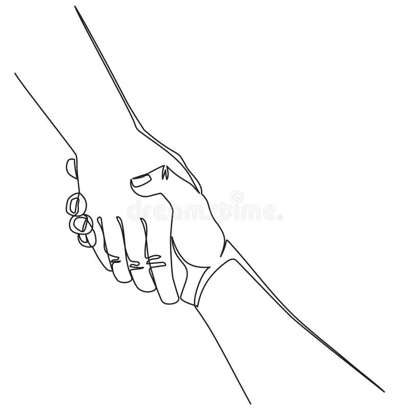 Concetto di linea continua di aiuto manuale. gesto di aiuto e di speranza. due mani che si scambiano. illustrazione isolata