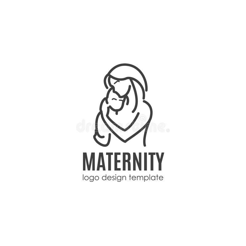 Concetto di maternità - donna felice con neonato Modello di progettazione di logo di vettore nello stile lineare illustrazione di stock Concetto di maternità - donna felice con neonato Modello di progettazione di logo di vettore nello stile lineare illustrazione di stock