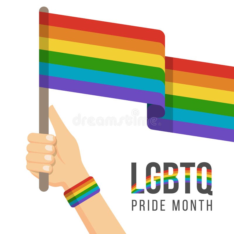 Concetto di mese di orgoglio di LGBTQ con progettazione di vettore della bandiera dell'arcobaleno della tenuta dell'arcobaleno di