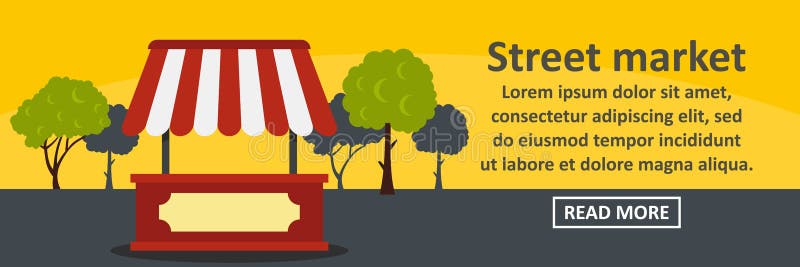 Concetto di orizzontale dell'insegna del mercato di strada illustrazione vettoriale Concetto di orizzontale dell'insegna del mercato di strada illustrazione vettoriale