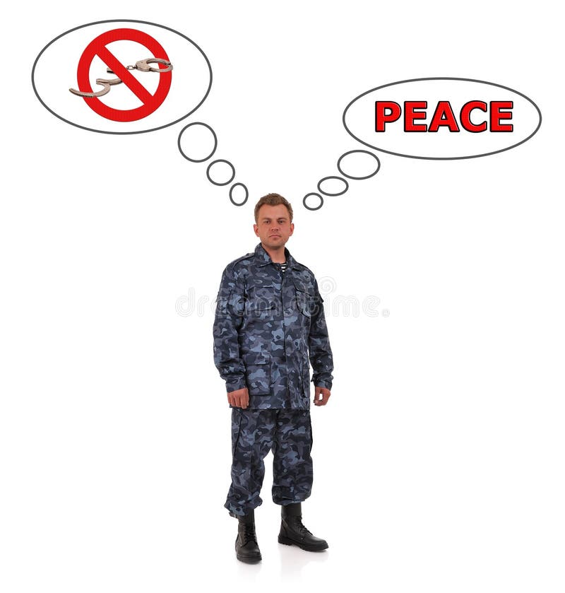 Soldier in camouflage, peace concept. Soldier in camouflage, peace concept