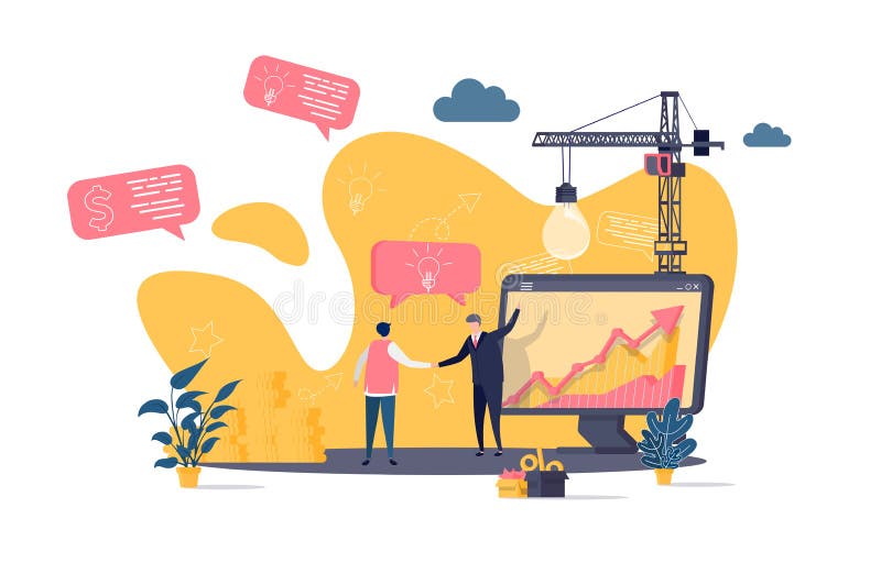 Concetto di partnership in stile piatto. scena di tremolio degli uomini d'affari. accordo con i partner - lavoro di squadra effica royalty illustrazione gratis