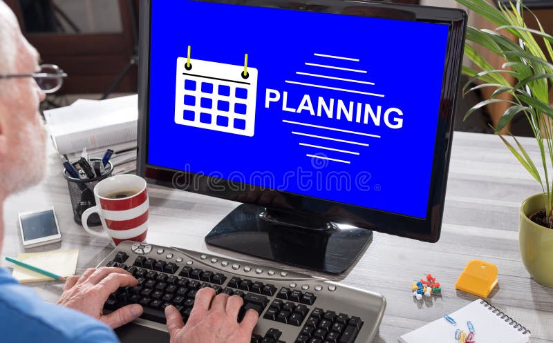 Concetto di pianificazione su un computer immagine stock