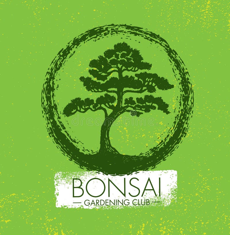 Concetto di progetto creativo di giardinaggio di vettore del club dei bonsai Fondo approssimativo di Zen Tree Icon Illustration O