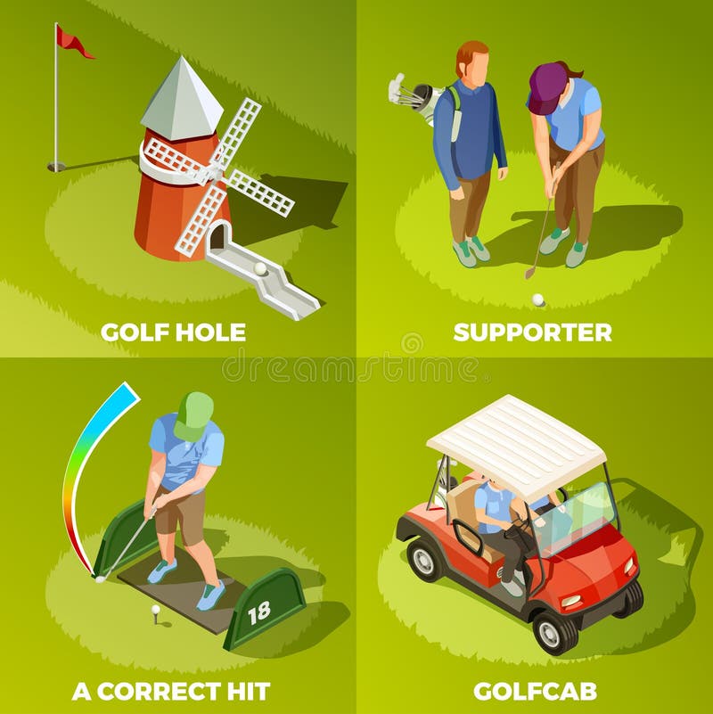 Concetto di progetto isometrico di golf 2x2 illustrazione di stock Concetto di progetto isometrico di golf 2x2 illustrazione di stock