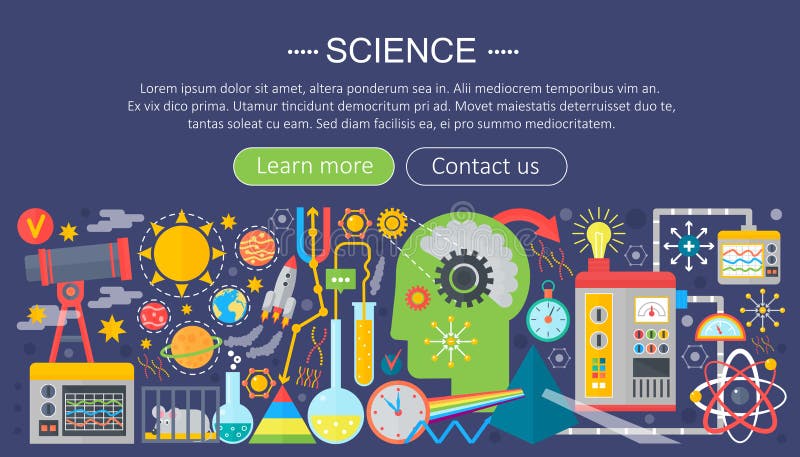 Concetto di progetto piano di scienza Insegna orizzontale con i posti di lavoro dello scienziato Infographics di esperimento di r royalty illustrazione gratis