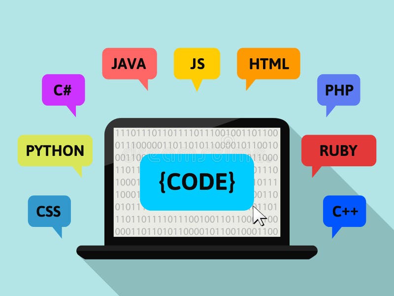 Concetto di programmazione con lo schermo del computer portatile ed il codice binario illustrazione di stock Concetto di programmazione con lo schermo del computer portatile ed il codice binario illustrazione di stock