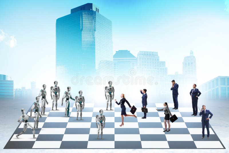 Concetto di scacchi giocato da umani contro robot