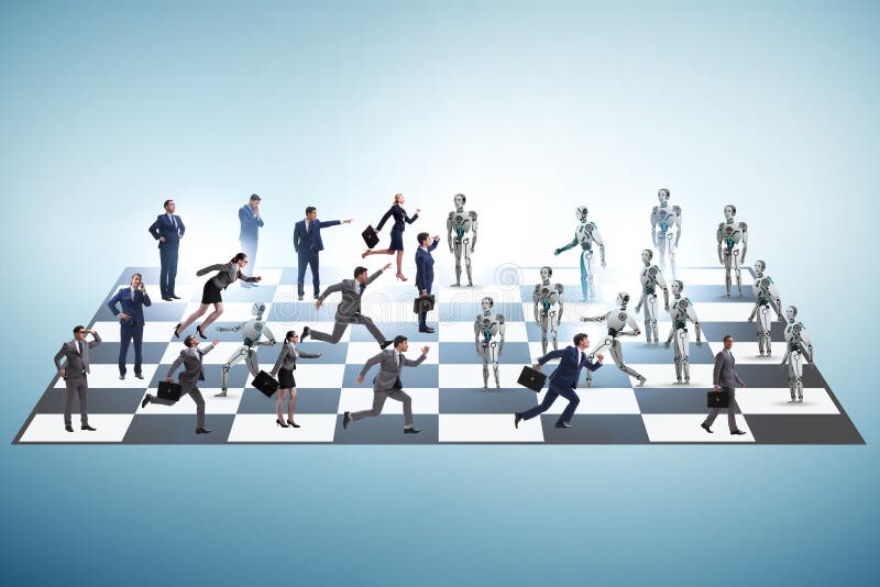 Concetto di scacchi giocato da umani contro robot