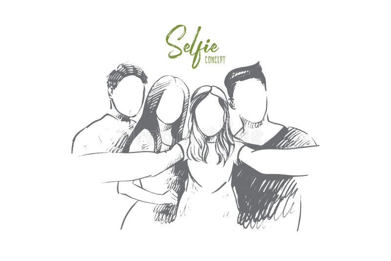Concetto di Selfie Vettore isolato disegnato a mano illustrazione vettoriale Concetto di Selfie Vettore isolato disegnato a mano illustrazione vettoriale