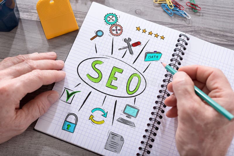 Concetto di Seo su un blocco note immagine stock Concetto di Seo su un blocco note immagine stock