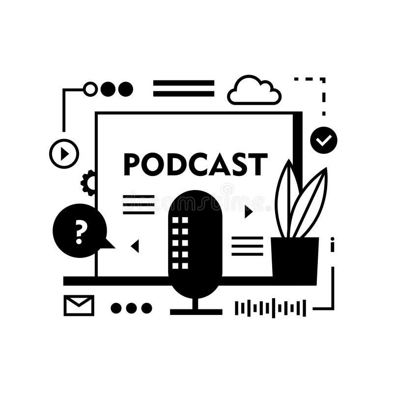 Concetto di servizio di streaming audio e video in rete. cuffie, microfono portatile royalty illustrazione gratis