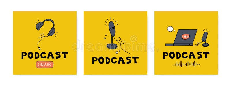 Concetto di servizio di streaming audio e video in rete. cuffie, microfono portatile illustrazione vettoriale