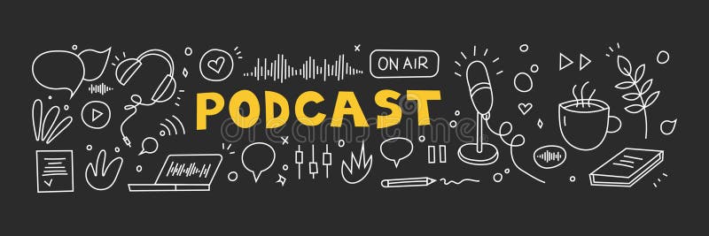 Concetto di servizio di streaming audio e video in rete. cuffie, microfono portatile royalty illustrazione gratis