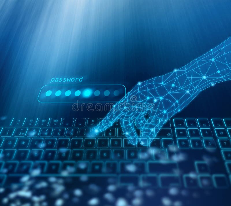 Concetto di sicurezza dei dati per la messa a mano digitale e la digitazione di password illustrazione di stock