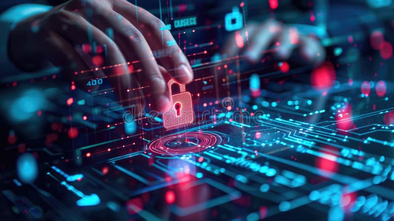 Concetto di sicurezza informatica. sicurezza informatica. business man utilizza la schermata virtuale e accedi credenziali di iden royalty illustrazione gratis