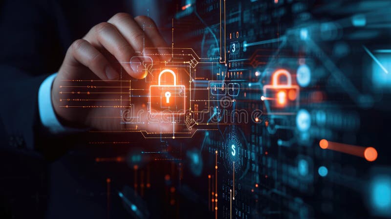 Concetto di sicurezza informatica. sicurezza informatica. business man utilizza la schermata virtuale e accedi credenziali di iden royalty illustrazione gratis