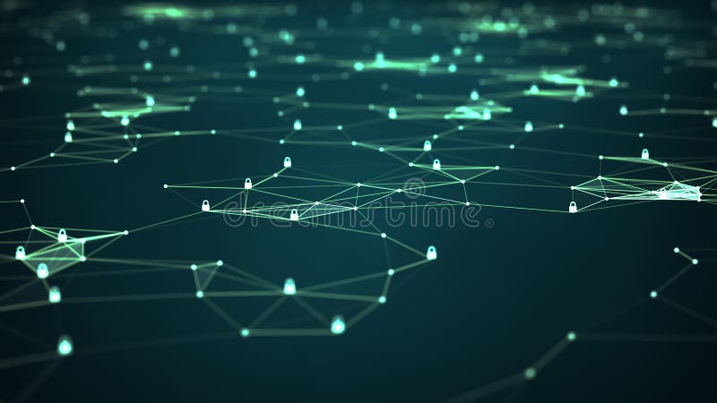 Concetto di sicurezza informatica Schermatura con l'icona keyhole su un centro digitale dati di grandi dimensioni astratto, serve illustrazione di stock